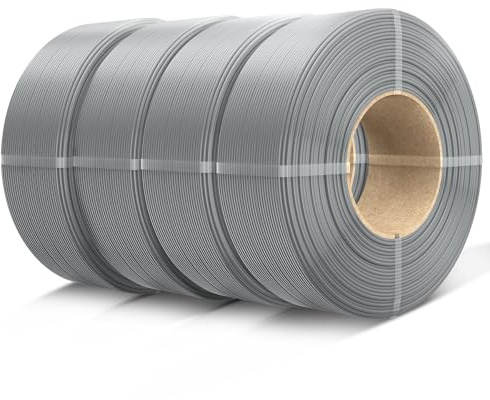SUNLU 4KG PETG Filament Refill 1.75mm, No-Spule PETG 3D Drucker Filament Bundle, 3D Filament Refill for Reusable Spulen Compatible with Bambu Lab Filament Drucker, 1KG/Rolle, 4 x Grau