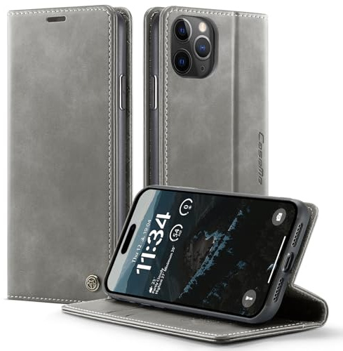 owlhold iPhone 11 Pro hülle klapphülle Premium PU Leder, RFID Schutzhülle, Faltbare Ständer, Handytasche Lederhülle Kartenfach Standfunktion Handyhülle iPhone 11 Pro - Grau
