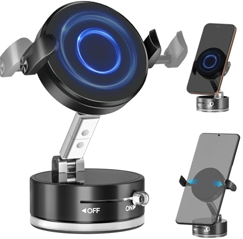 familaha Handyhalterung Auto Magnet für Magsafe Autohalterung, Magnetische KFZ Handy Halterung mit Clip Arm, 360° Drehbar & Vakuum Saugnapf Kompatibel für iPhone 17/16/15/14/13 usw