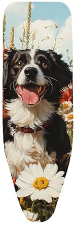 Housse Table à Repasser Fleur De Chien Noir Housses pour Tables Housse Planche à Repasser avec Bande Élastique Tapis de Repassage Réfléchit la Chaleur Housses de Repassage Montage Rapide 120x40