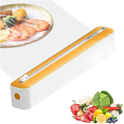 Cling Film Dispenser and Cutter, Plastic Wrap and Tin Foil Dispenser, Reusable Kitchen Foil Cutter, Food-Safe Cling Film Holder for Home, Restaurant (Yellow)