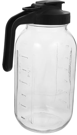 CONGARTENO Jarra de Vidrio con Tapa y Asa Negra Jarra Marcas de Medición Botella para Agua Fría y Leche Resistente y Duradera para Reuniones Familiares