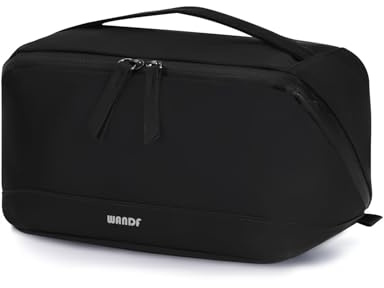 WANDF Trousse de Toilette Homme - Trousse de Voyage en Cuir PU avec Pochette Détachable imperméable - Compartiment Humide, Ouverture à Plat - pour Rasage et Accessoires(Noir)