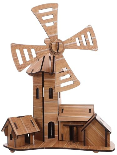 HIAKDOFT 3D Windmühlen Bausatz Selbstgemacht Stem Experimentierset Naturwissenschaftliches Modell Lernspielzeug Holz Minihaus Windmühle zum Selberbauen
