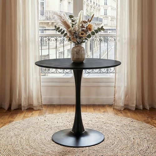 IDIMEX Esstisch Loire mit runder Tischplatte aus Keramik 80 cm, Schwarz - Ideal für Essbereich oder Küche, Esszimmertisch Keramik, Kleiner Esstisch, robust und pflegeleicht, minimalistisches Design