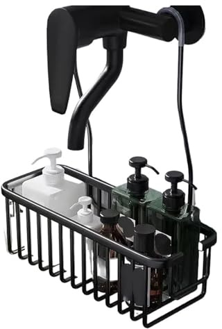 Generico Bagno Doccia Cremagliera Toilette Gel Cesto sospeso Ripostiglio Mensola angolare a parete(Black)