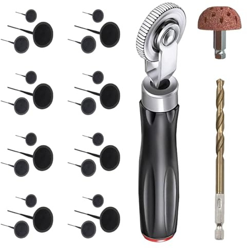 CISSIYOG Kit de réparation de pneus 27 pièces Heavy Duty avec bouchons, rouleau de patch de pneu avec tampon de pneu, kit de réparation de pneus de voiture, kit de réparation de crevaison pour voiture