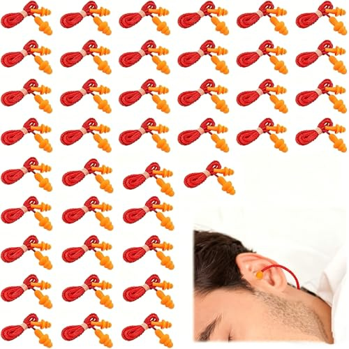 40 Pairs Silicone Corded Ear Plugs Work Safety,Ear Plugs on String,Wired Earplugs,Anti Loss Silicone Earplugs Noise Cancelling,EarPlugs for Sleeping, Work,Studying, Travel, Shooting Range(Orange)