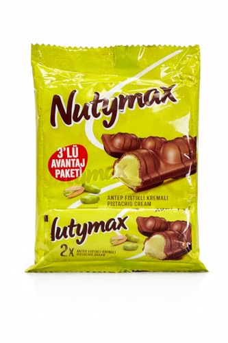 Nutymax Pistachio Cream 3X44g – Barrette al Cioccolato con Crema al Pistacchio – Snack Dolce Ripieno – Confezione Multipack (132g Totali)