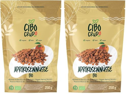Noccioli di Albicocca Biologici - 250g. Noccioli o Semi di Albicocca Amari e Crudi da Albicocche Selvatiche contiene Vitamina B17. Armelline Amare. (Confezione da 2)