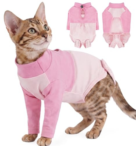 Kattbody efter oper, kattbody efter kastration hande, kattdräkt uppåt armbågsbandage katt framben knäbandage framben, stoppar läckage och repor (rosa, S)