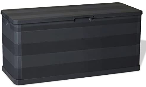 Ziaphsol Caja de jardín negra de polipropileno, 117 x 45 x 56 cm, 280 L, con cerradura, baúl para cojines, mantas, orden en balcón y terraza