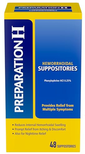 PREPARATION H Hemorrhoid Symptom Treatment Suppositories, Burning, Itching and Discomfort Relief (48 Count)