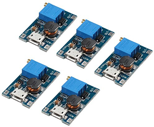 HALJIA, confezione da 5 convertitori ad accumulo elevatore CC-CC da 2 A, tensione di ingresso tra 2 e 24 V fino a 5 V, 9 V, 12 V, 28 V, con micro USB Compatibile con Arduino