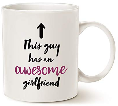 Funny Boyfriend Coffee Mug Christmas Gifts, This Guy Has an Awesome Girlfriend Best Valentines Day Gifts for Boyfriend Men, Unique Present Ideas for Him Cup White, 11 Oz