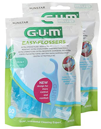 GUM Easy Floss Lot de 2 fils dentaires avec support