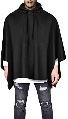 Anatoky Mens Casual Hooded Poncho Cape Cloak Irregular Bat Sleeves Oversized Pullover Fashion Coat Streetwear Outerwear