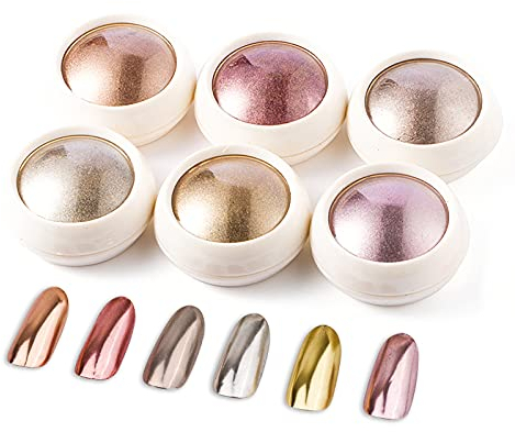 BISHENGYF Rose Gold Chrome Nail Powder【Neue Upgrade】Grosse Kapazität Chrom Pulver【Super-Spiegeleffekt】Metall Mirror Chrome Powder –Neon Glassy Pearl Effect Glitter Nagelkunst Pulver für DIY Salon