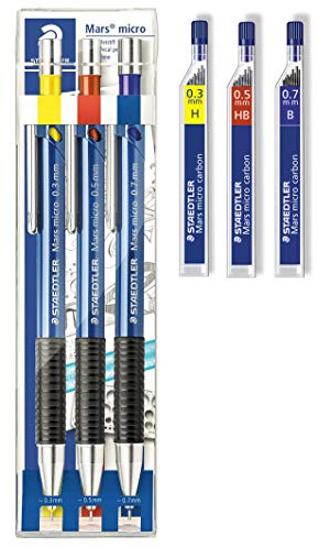 Staedtler 775SCWP3 - Marsmicro - 0,3-0,7 Set mit 3 Stück, farbig (1, inkl. Ersatzminen 03 H?05 HB?07B)