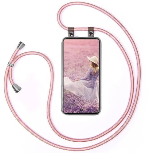 moex Handykette für Samsung Galaxy S20 FE/FE 5G Hülle mit Band abnehmbar, Handyhülle mit Kette zum Umhängen, Handyband 155 cm lang Stoff Kordel Umhängehülle, Handy Umhängeband, Rosegold