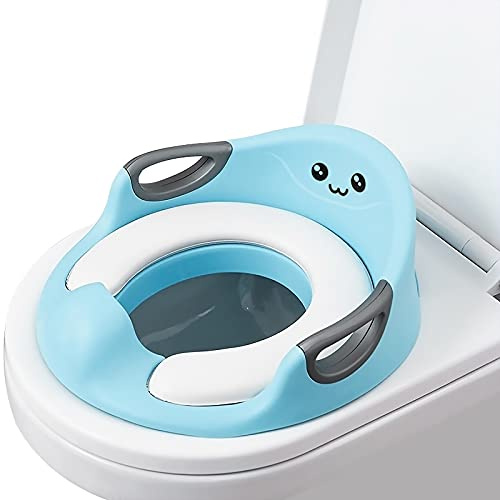 SONARIN Riduttore WC per Bambini,Sedile WC Portatile Ergonomico con Cuscino Staccabile/Paraspruzzi/Maniglia/Schienale per Ragazzi e Ragazze,Allenamento WC,Doppio Design Antiscivolo(Blu)