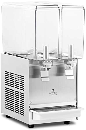 Royal Catering Distributeur De Boissons Réfrigéré 2 x 10 l Puissance : 290 W, Fonctions : réfrigération, Agitation, Bacs Translucides avec Robinet Fontaine à Jus Commercial