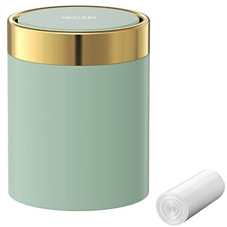 Mini Trash Can with Lid, Desktop Small Trash Can Recycling Bin Cute Metal Garbage Can for Tabletop Countertop Use,Stainless Steel 0.4Gal/1.5L Waste Bin for Office Parlor Car Bedroom,Light Green