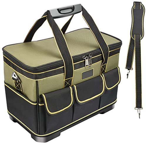 Borsa per attrezzi da 16 pollici, organizer per borsa per attrezzi multitasche con base sagomata a prova d'acqua, tracolla regolabile, borsa per attrezzi pesanti, borsa per attrezzi professionale