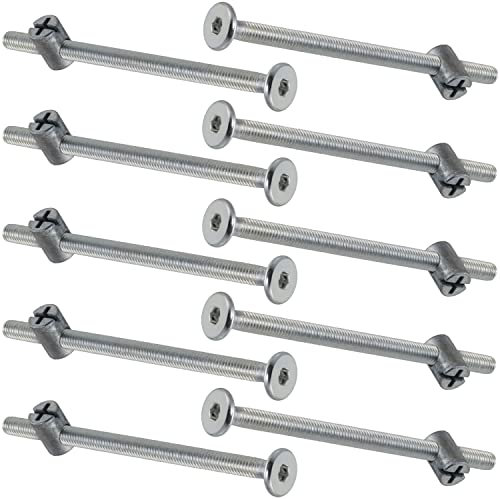 AERZETIX - C65819 - Satz von 10 Flachkopfschrauben + 10 geschlitzte klötze/angeln M6x100 mm - bolzen mit mutter - aus stahl - silberfarben - verbindungsbeschläge für schreinerei holzmöbel MDF schrank