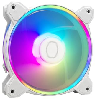 Cooler Master MasterFan MF120 Halo2 ARGB Weiß – Gehäuse und Kühlventilator, Dual-Ring-adressierbare RGB-Beleuchtung, Gewehrlager, vergrößerte Air-Balance-Klingen, Stau-Sensor-Schutz und verbesserter