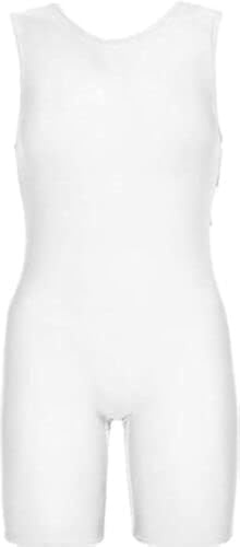 Prime mode barn ärmlös enhet bodysuit dans gymnastik simning PE trikåer, Vitt, 7-8 Years