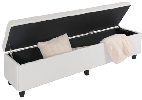 Mendler Sitzbank mit Aufbewahrung Kriens XXL-AM, Leder + Kunstleder - weiß