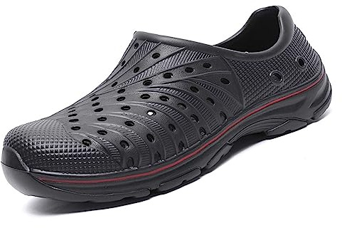 Garden Clogs for Men, Summer Clog Slip-on Rubber Sandal Sneaker Quick Dry Water Shoes Lightweight Breathable Anti-Slip Plastic Sandals Pool Beach Yard Gardening Shoes Black 44
