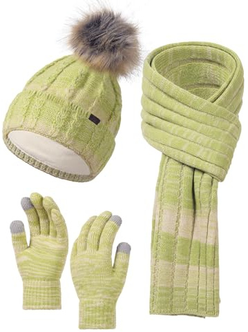 NATUST Mütze Schal Handschuhe Set Damen Winter Dickes Strickset