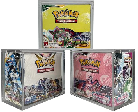 Booster Box Acrylic Case (3 Pack) - 6MM Thick Sliding Magnetic Lid Protective Acrylic Container Fits With Pokemon Card Display Case For Hard Plastic Pokemon Booster Box Storage Clear Holder Protector