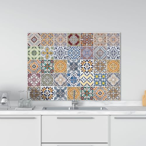 CREARREDA Panel antisalpicaduras de cocina de aluminio Azulejos 84 x 60 cm fácil de aplicar Made in Italy Protección para cocinas y pared. Lavable y fácil de montar. Placa antisalpicaduras de metal