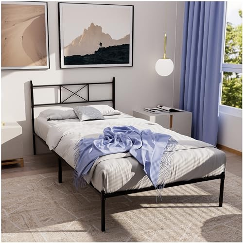 Dreamzie Sängstomme 90x200 med Resårbotten - Resårbotten 90x200 med Ben - Metallsäng med Huvudgavel - Höjd 35 cm - Enkel Montering och Förvaringsutrymme