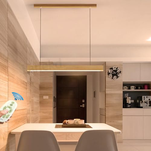 LED Lampada a sospensione Legna Tavolo da Pranzo Lampadario Dimmerabile Moderna Design Lampade Sala da pranzo Cucina Moderni con Telecomando Plafoniera per Soggiorno Ufficio Salotto Lampade (L60cm)