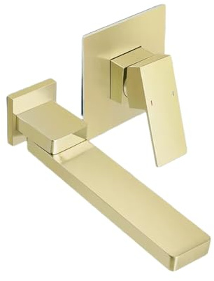 Badarmatur Verdeckter Vollständig Aus Kupfer Bestehender Hotmelt-Waschtischhahn An Der Wand Montierter Schwenkbarer Eingebetteter Waschbeckenhahn Goldener Hotmelt
