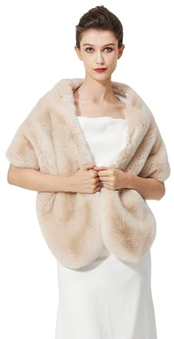 BEAUTELICATE Stola Pelliccia Donna Sciale Sciarpa Coprispalle Elegante per Matrimonio Invernale Sposa Damigella Cerimonia (Aggiornato - Champagne,Taglia unica)