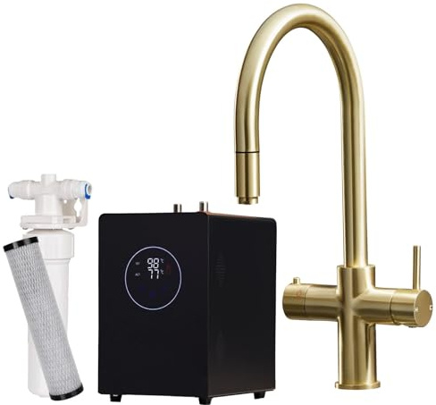 Liquida HT35BG 3 in 1 Pull Out Spray Gold Instant Boiling Water Kitchen Tap