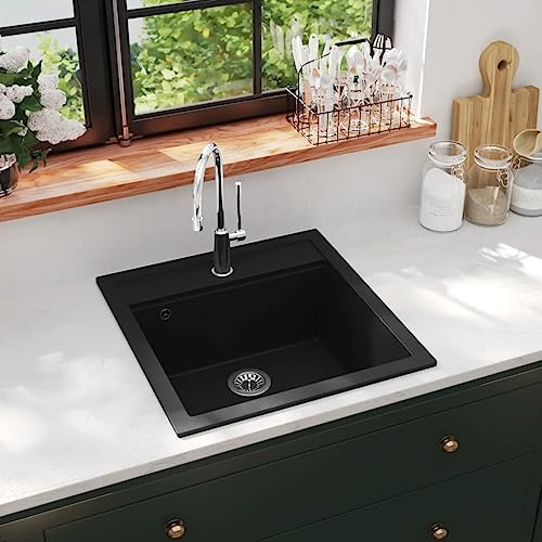 AUVYI Granitspüle Einzelbecken Schwarz 49x51x30,6cm Waschbecken Küchenarbeitsplatte Arbeitsplatte Küche Kitchen Sink Küchenspülen Ausgussbecken Spülbecken Spüle ohne Unterschrank