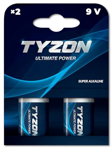 TYZON Pilas alcalinas de 9 V, 2 Unidades, Potencia Potente para Dispositivos exigentes
