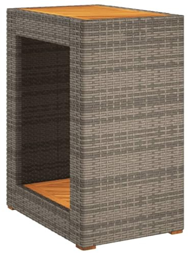 vidaXL Garten-Beistelltisch mit Holzplatte Grau 60x40x75cm Poly Rattan