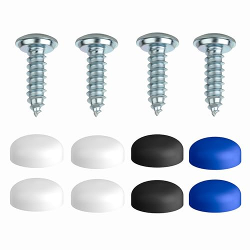 Lot de 4 vis pour plaque d'immatriculation - 4,8 x 16 mm - Avec capuchons - Discrètes - Sûres - Légales - Fixation de plaque d'immatriculation avec capuchons et vis de fixation