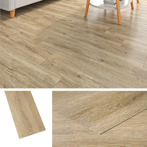 Livelynine Pavimento PVC Adesivo Effetto Legno - Listoni Finto Parquet Laminato 90x15 Pavimento Adesivo Legno Quercia Piastrelle Adesive Pavimento Bagno Cucina Linoleum per Pavimenti Chiaro, 18 Pezzi