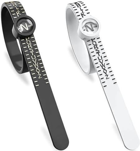 Ring Sizer UK - Adjustable Ring Measurement Tool with Magnifying Glass - A-Z Sizing - Wedding Ring Sizer Gauge For Men and Women - 2Pcs (Black + White)