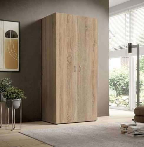 Armadio Camera da Letto 2 Ante Rovere con Ripiano e Appendiabiti