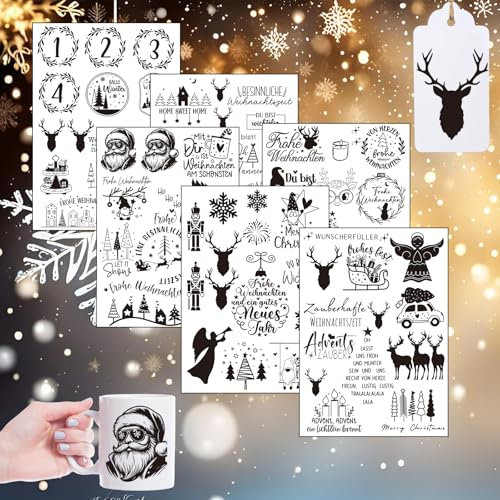 6 pcs Festliche Weihnachtssticker, Selbstklebende Glitzer Aufkleber für Fenster, Karten und Geschenkverpackungen, Weihnachten Selbstklebend, Weihnachten DIY Dekoration mit Elchmuster