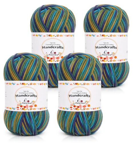 Aeelike 200g(4x50g) Farbverlauf Baumwolle zum Stricken, Langlebige Amigurumi-Set Acryl Baumwollgarn, 5Ply Wolle zum Häkeln für Socken, Mützen, Schals, Pullover, Puppen, Blau Gelb